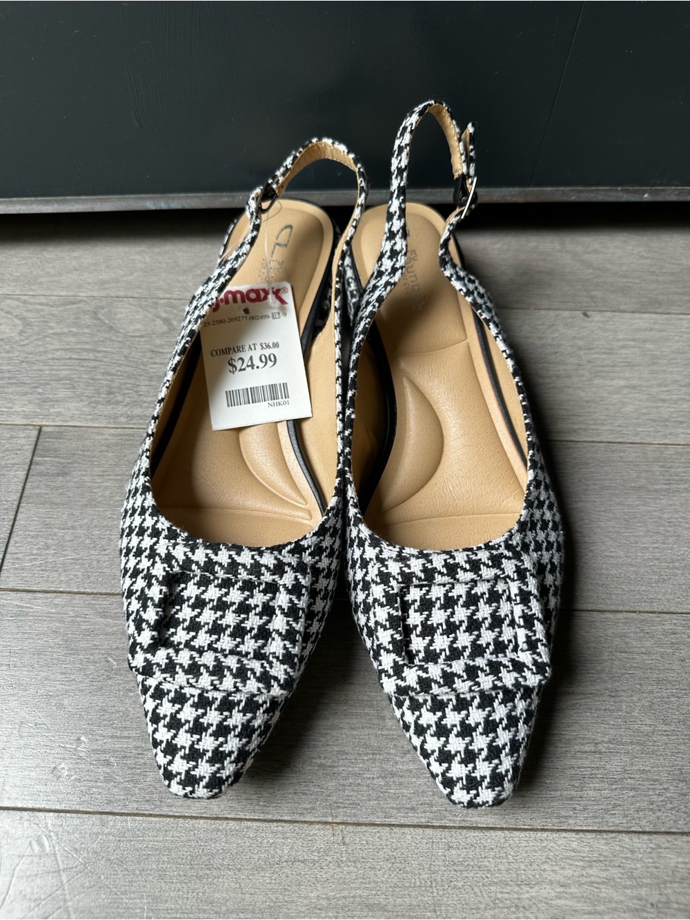 Women’s CL LAUNDRY Black White Houndstooth Slingback Bow Pointed Toe Flats 9.5